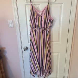 Striped High-Low Hem Smock Dress